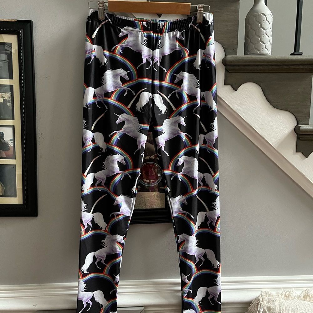Unicorns & Rainbows Super Stretchy Leggings sz L EUC